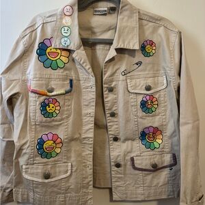 Chico's Tan Jacket with Colorful Floral Designs